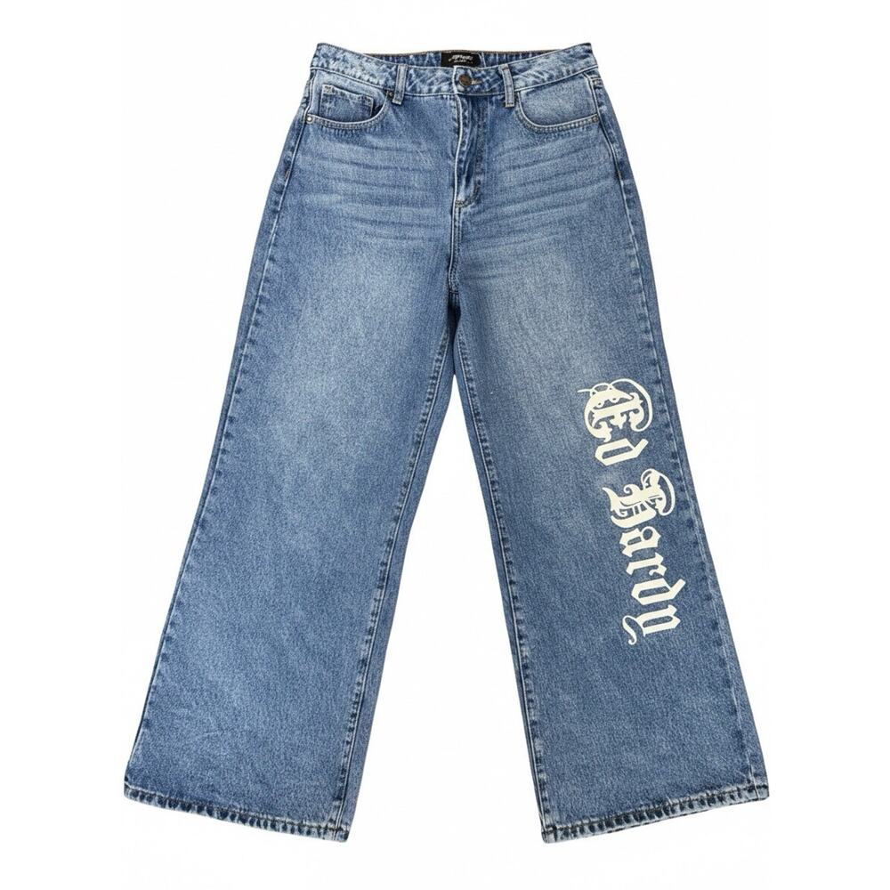 Ed Hardy Born Free Birds Jeans Womans 30 Buckle Back Loose Wide Leg Skater